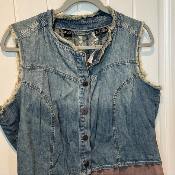 NWT Cruel Girl Denim and Brown Sleeveless Top Size XL - Picture 2 of 9